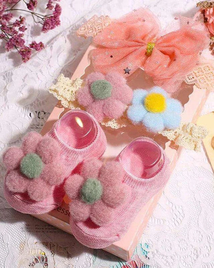 Adorable Polka Dot Bowknot Headband and Lace Flower Socks Ensemble for Stylish Little Ones