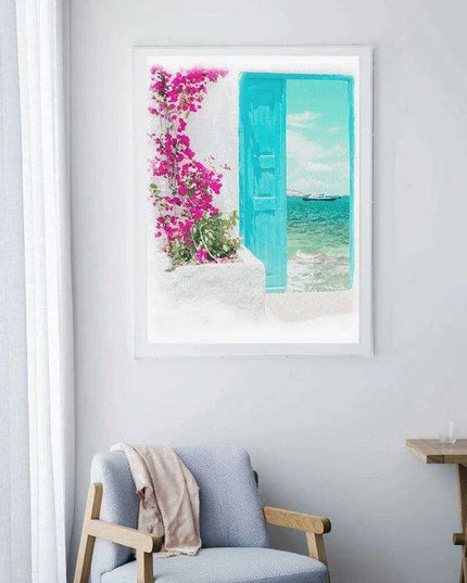 Serene Santorini Blue Coastal Watercolor Canvas Artwork - Elevate Your Space with Timeless Elegance