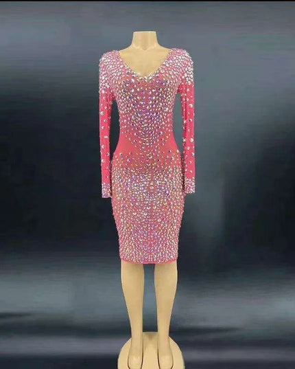 Glamorous Pink Rhinestone Mini Dress for Special Events