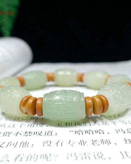 Natural Hetian Jade Lucky Amulet Bracelet