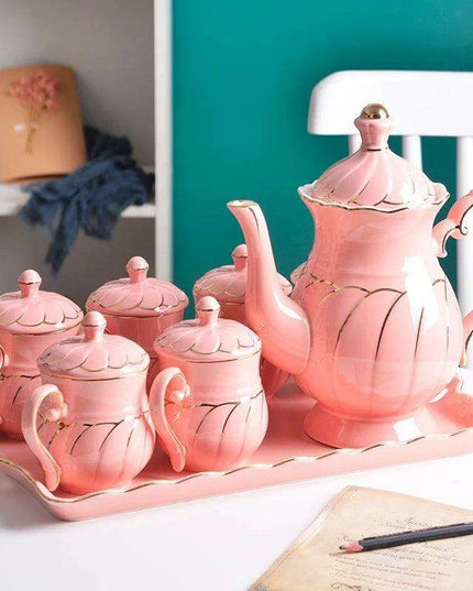 Exquisite European Charm Porcelain Coffee and Tea Serving Set - Deluxe Mugs & Pot