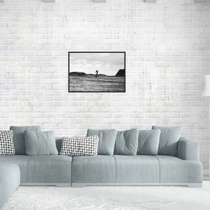 Black and White California Surf Canvas Art - Chic Ocean Decor with Customizable Borders for Contemporary Spaces
