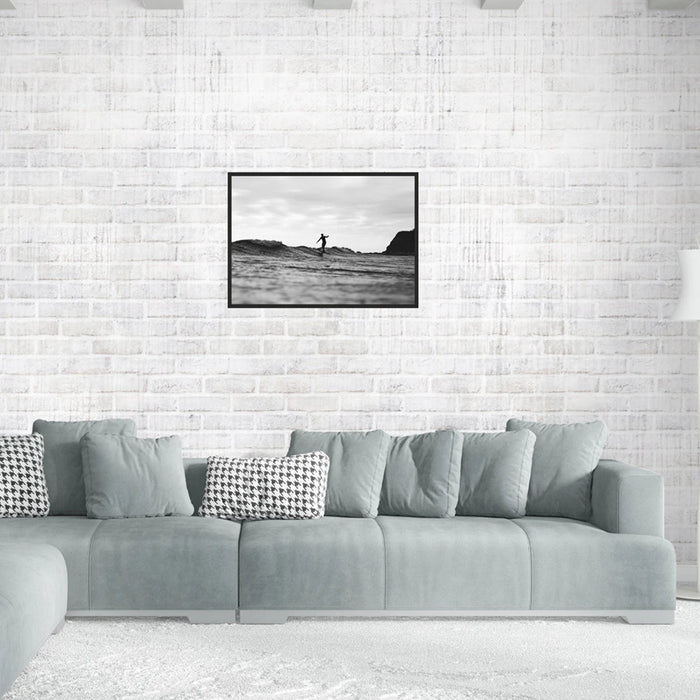 California Surf Scene Canvas Art - Contemporary Black and White Ocean Print for Modern Homes.