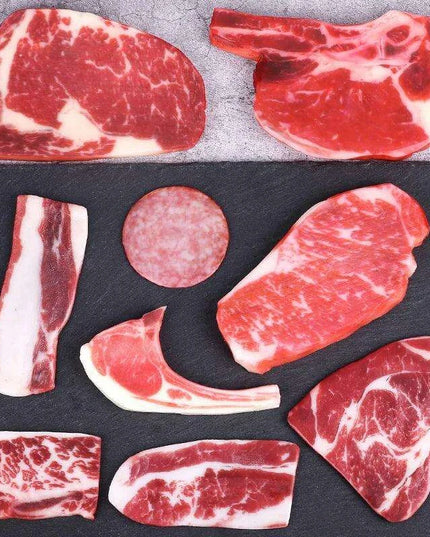 Lifelike Meat Replica Props for Photography and Home Decor - Realistic Steak, Pork, and Bacon Models