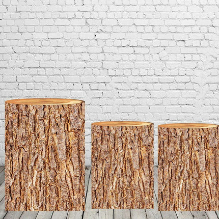 Customizable Wood Bark Elastic Fabric Cylinder Covers for Stunning Dessert Table Decor