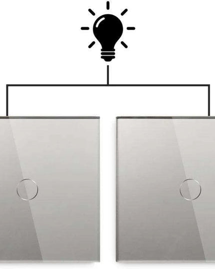 Touch Control Dual Location Stair Light Switch with Crystal Glass Panel in Modern White and Grey