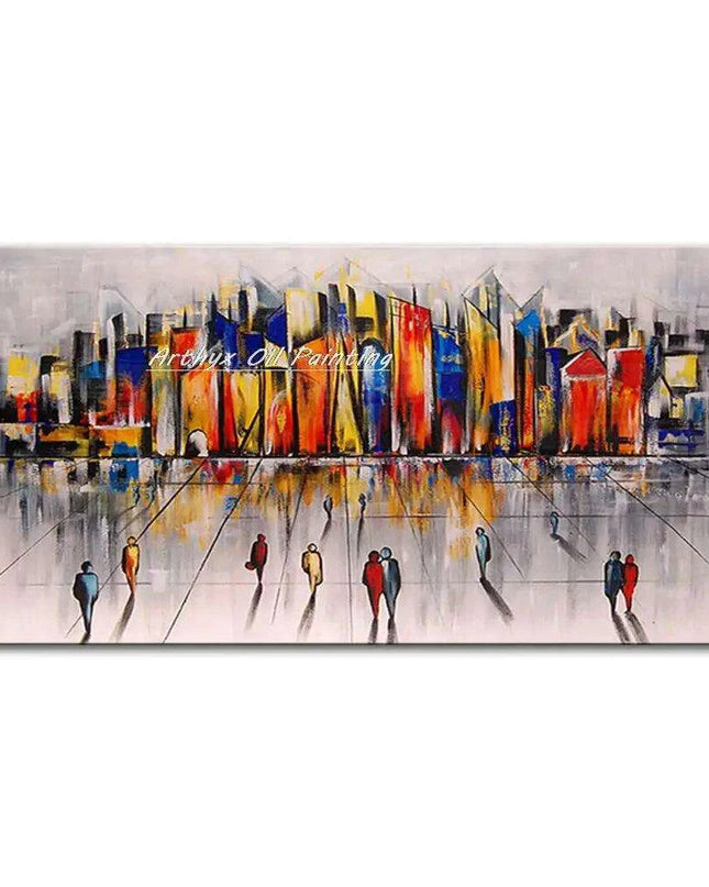 Abstract Urban Cityscape Hand-Painted Canvas Art - Contemporary Wall Decor Inspiration