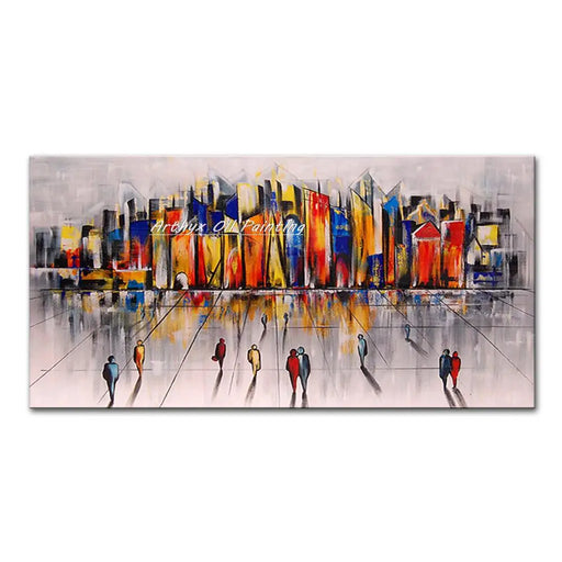 Hand-Painted City Landscape Oil Painting On Canvas - Abstract Wall Art for Home Decor
