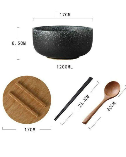 Chic Japanese Ceramic Noodle Bowl Set with Spoon and Chopsticks for Exquisite Dining Experience