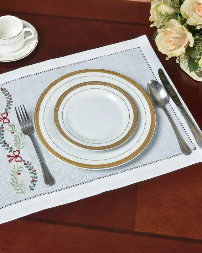 Luxurious Hemstitched Christmas Table Linens: Exquisite Embroidered Collection for an Elegant Dining Experience