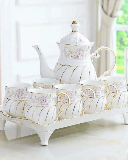 Exquisite European Charm Porcelain Coffee and Tea Serving Set - Deluxe Mugs & Pot
