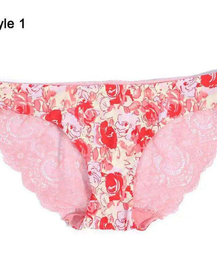 Women’s Leopard Print Lace Trim Seamless Cotton Panties - Breathable Ice Silk Lingerie