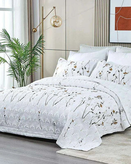 Elegant Embroidered Cotton Quilt Set - 3PC Queen Size Bedspread for Serene Summer Nights