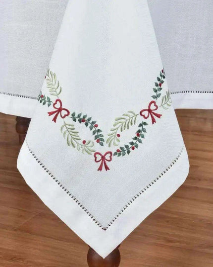 Luxurious Hemstitched Christmas Table Linens: Exquisite Embroidered Collection for an Elegant Dining Experience