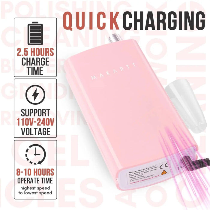 Rechargeable High-Speed Nail Drill Kit with 6 Versatile Grinding Attachments