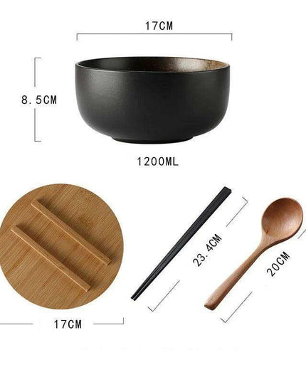 Chic Japanese Ceramic Noodle Bowl Set with Spoon and Chopsticks for Exquisite Dining Experience