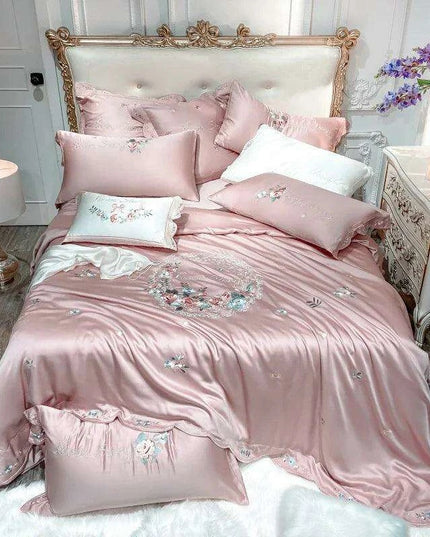 Chic Floral Embroidered Eucalyptus Fiber Bedding Collection - Available in Queen & King Sizes, Includes Duvet Cover, Sheets & Pillowcases