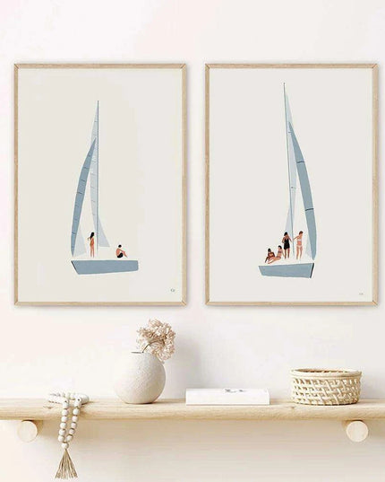 Serene Coastal Sailboat Canvas Art - Minimalist Nursery Decor for Calm Spaces