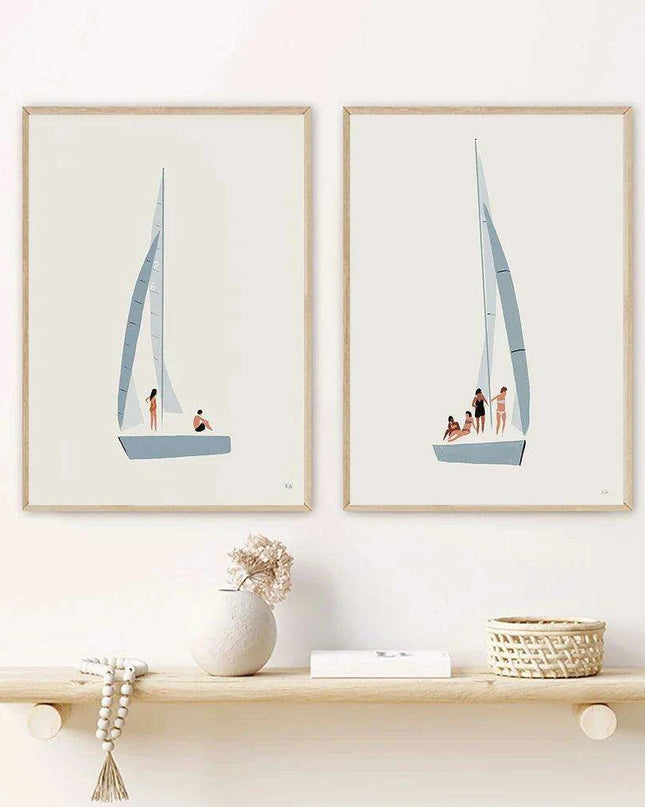 Serene Coastal Sailboat Canvas Art - Minimalist Nursery Decor for Calm Spaces