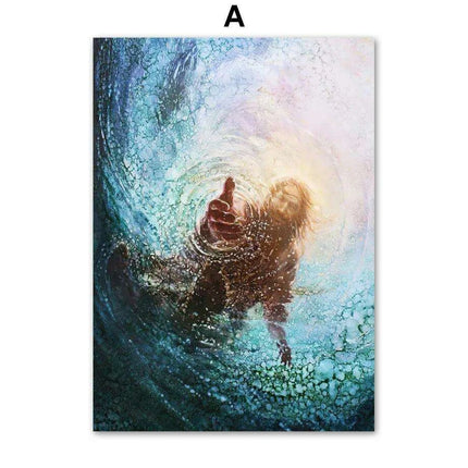 Divine Coastal Serenity: Christ Jesus Nordic Canvas Art for Spiritual Spaces