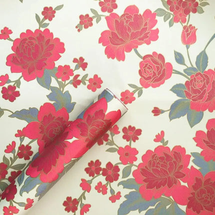 Moda Red Peony Waterproof Peel and Stick Wallpaper - Easy Application