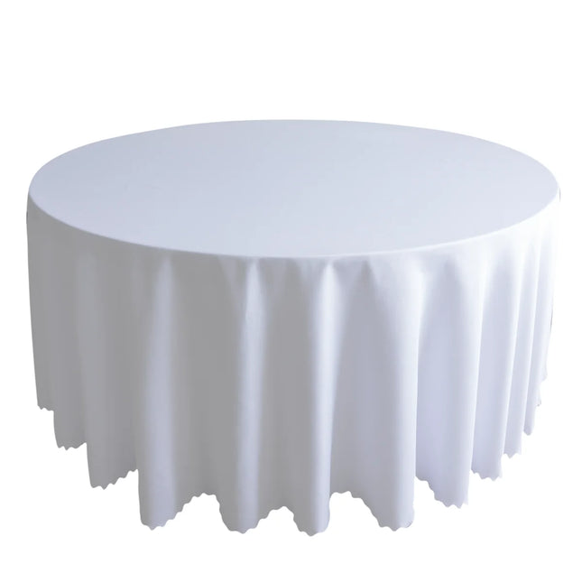 Polyester White Round Wedding Tablecloth 120 Inch