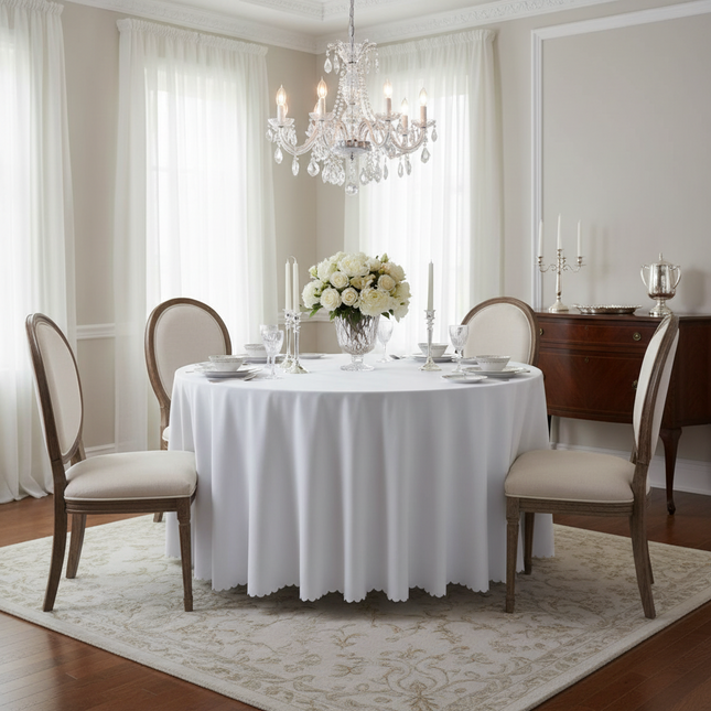 Polyester White Round Wedding Tablecloth 120 Inch