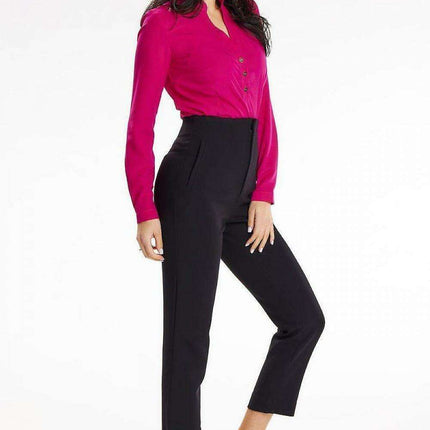 Heart Neckline Buttoned Blouse - Elegant Stand-Up Style - Très Elite