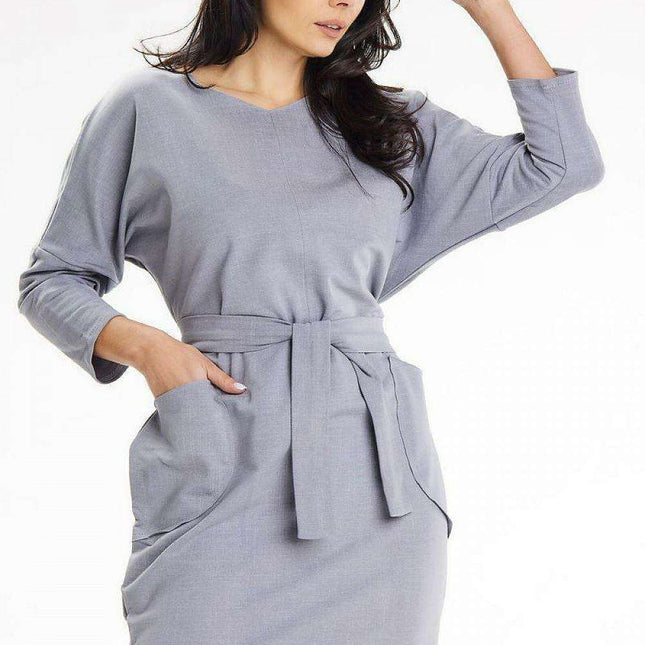 Heart Neckline Kimono Sleeve Daydress with Belt and Pockets for Stylish Comfort