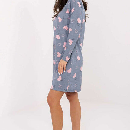 Heart Print Cotton Nightshirt – V-Neck, Long Sleeves, Button Front - Très Elite