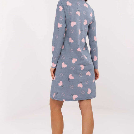 Heart Print Cotton Nightshirt – V-Neck, Long Sleeves, Button Front - Très Elite