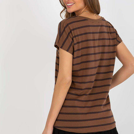 Heart-Striped Sweetheart Neckline Cotton T-Shirt for Women - Très Elite