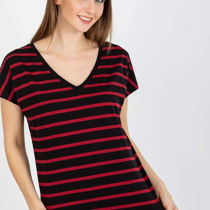 Heart-Striped Sweetheart Neckline Cotton T-Shirt for Women - Très Elite