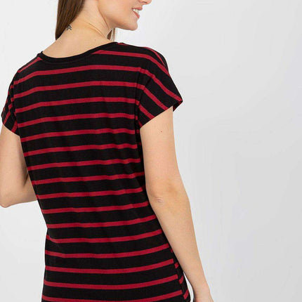 Heart-Striped Sweetheart Neckline Cotton T-Shirt for Women - Très Elite