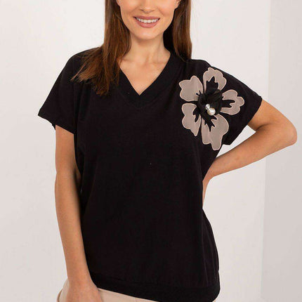 Heartfelt Elegance Floral Cotton Blouse with Sparkling Zircon Accents