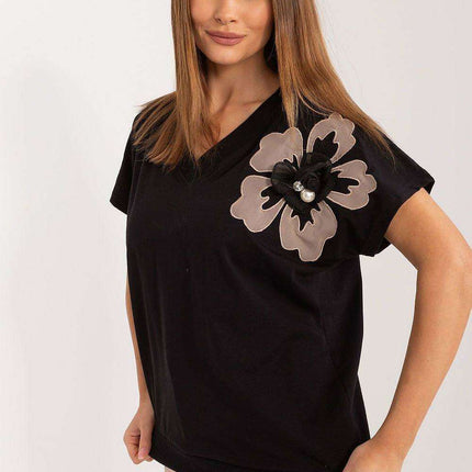 Heartfelt Elegance Floral Cotton Blouse with Sparkling Zircon Accents - Très Elite