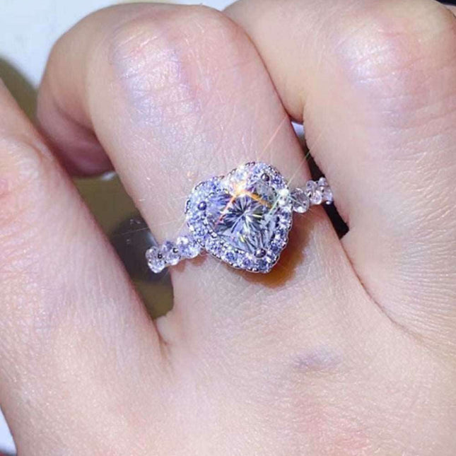 Heart's Desire: Platinum-Plated Moissanite Elegance Ring with Sparkling Zircon Accents