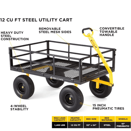 Heavy-Duty 2-in-1 Convertible Utility Cart with 1400 lbs Capacity and Removable Sides..