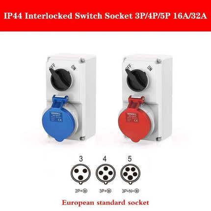Heavy-Duty Waterproof 32A CEE Combination Socket with Circuit Protection and Switch Control - Très Elite