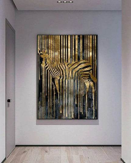 Chic Golden Zebra Abstract Canvas Art - Stylish Nordic Wall Decor for Modern Spaces
