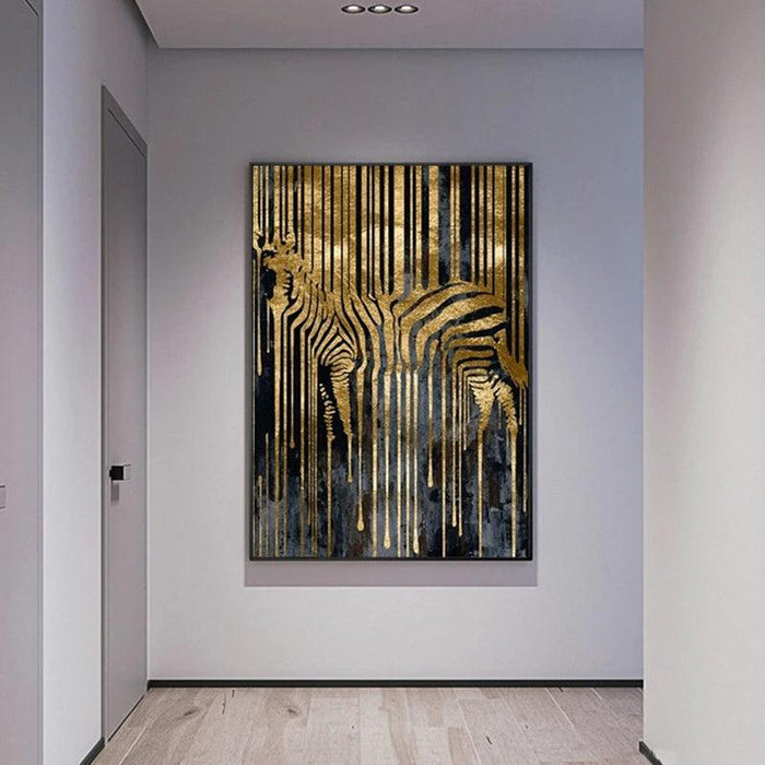 Golden Zebra Abstract Nordic Canvas Art - Stylish Wall Decor for Modern Living Spaces