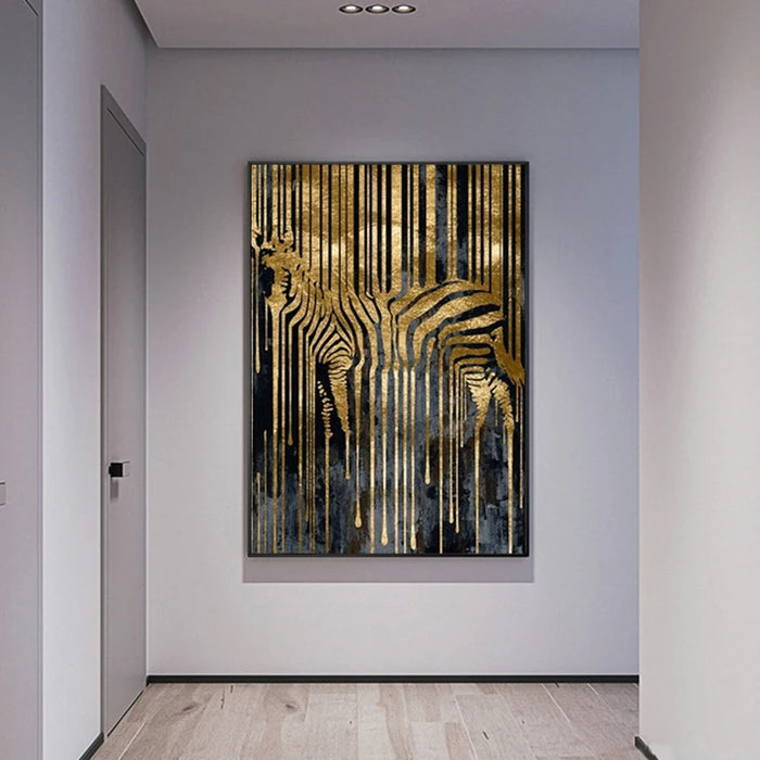 Golden Zebra Abstract Art Canvas Painting - Elegant Scandinavian Wall Decor for Living Room