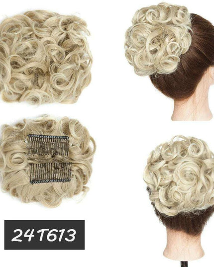 Elegant Ombre Curly Chignon Hairpiece with Comb - High Heat Resistant Women's Extension