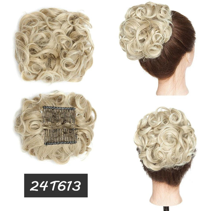 Elegant Ombre Curly Chignon Hairpiece with Comb - High Heat Resistant Women's Extension