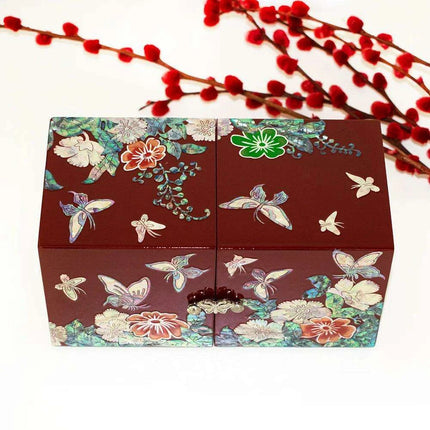 Handcrafted Mother of Pearl Jewelry Organizer Box with Peony & Butterfly Design