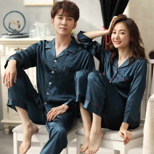 Elegant White Ice Silk Matching Pajama Set for Couples - Premium Unisex Nightwear