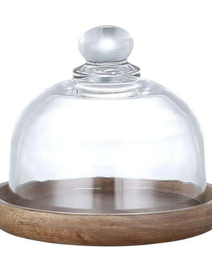 Elegant Acacia Wood Cake Stand with Glass Dome – Perfect for Showcasing Desserts at Home and Events