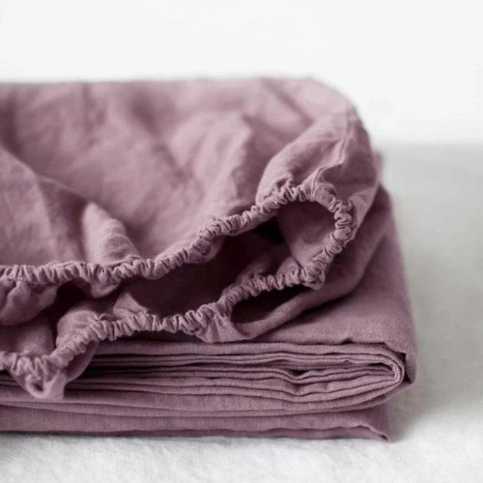 Serene Linen Fitted Sheet in Tranquil Sky Blue and Modern Purple Gray