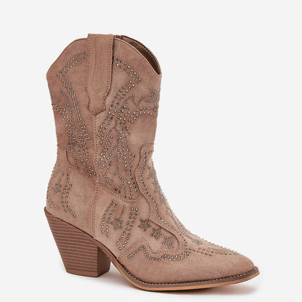 Cowgirl Ankle Boots Eco Suede Block Heel 222513 Western Fashion Comfort - Très Elite