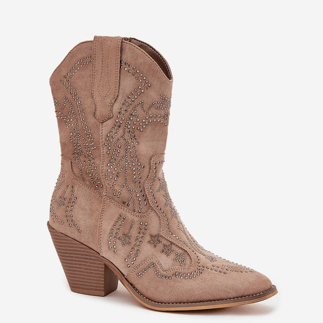 Cowgirl Ankle Boots Eco Suede Block Heel 222513 Western Fashion Comfort - Très Elite